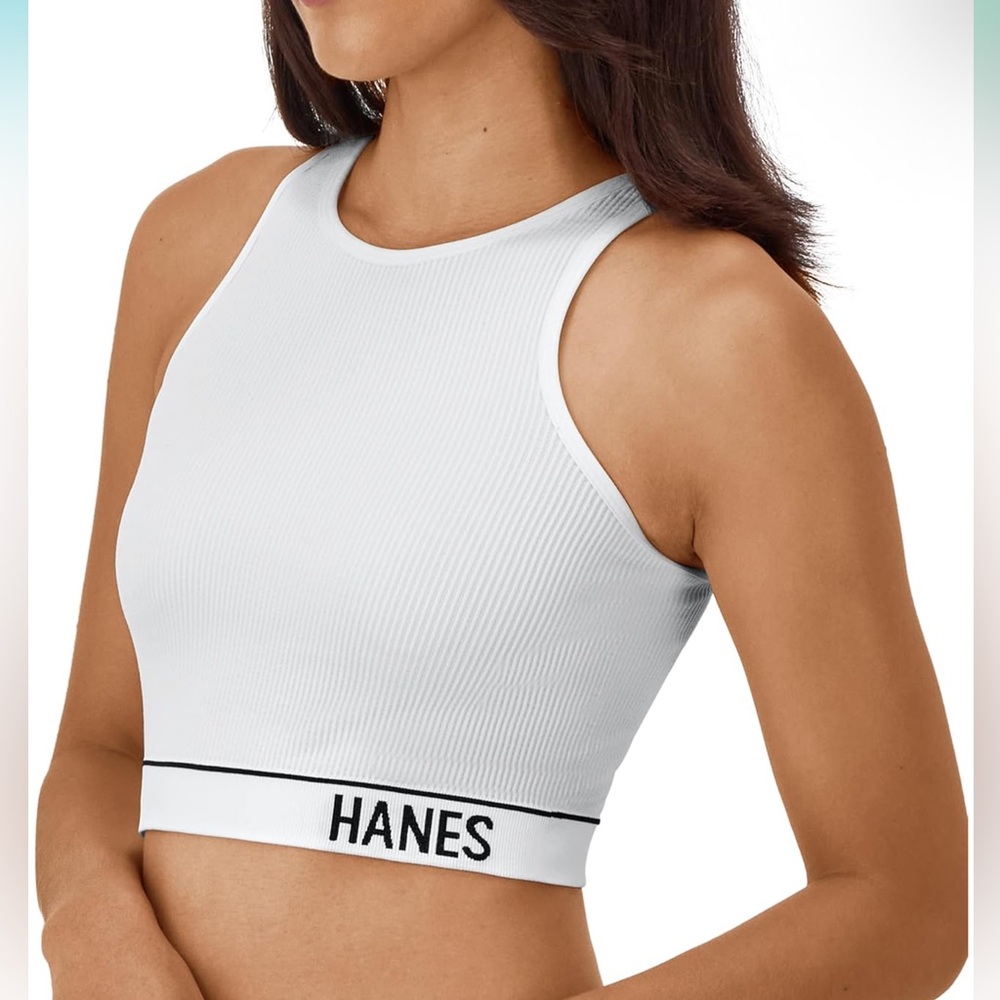 NWT Hanes Women's Originals Rib Crop Pullover Racerback Bralette XL White